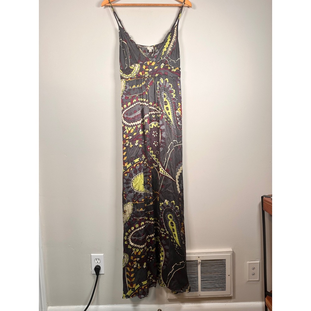 Hinge Silk Maxi Dress Womens Medium‎ Grey Paisley Boho babydoll HL217877MI